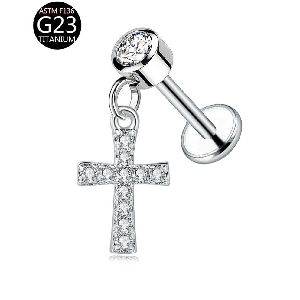 

Zircon Cross Pendant Titanium Threaded Stud Piercing Ear Cartilage Tragus Eyebrow Jewelry 1.0*6