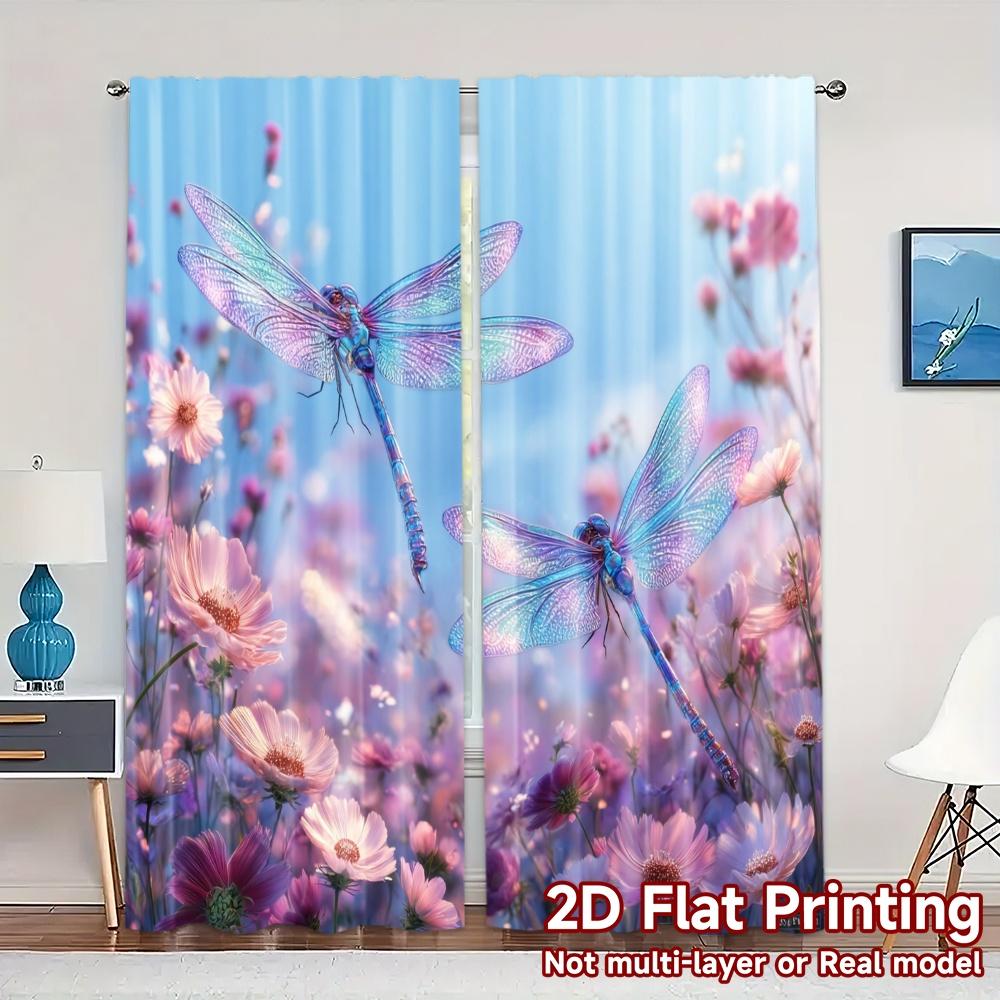 

Light Filtering Flat Printing Curtains Without Rod Dragonfly Ballet Prints Curtain Set Of 2 Modern Made Polyester Washable W100*H70(CM)-Grommet top&1PCS