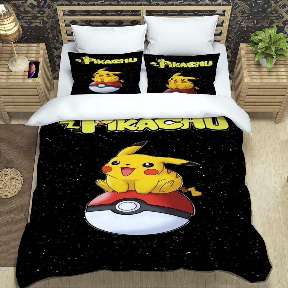 2026 New Arrival: 3-Piece Pokémon Pikachu Print Bedding Set (Includes Personalized Name Service) — Single/Double Pillowcases