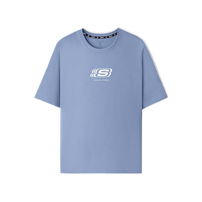 Skechers Breathable Comfortable Short Sleeve T-Shirt Unisex tops Stone-Wash-Blue L225U089-053K XS