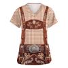 Women's V Neck Short Sleeve Work Shirt with Pockets Oktoberfest Print Top for Caregivers and Service Staff Comfortable Fit