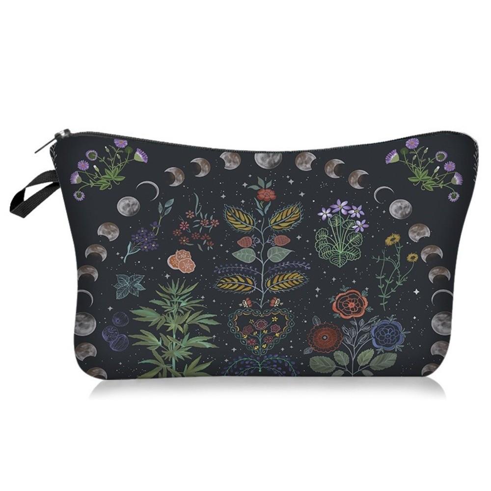 Creative Moon Phase Print Cosmetic Bag Large Capacity Ultralight Makeup Organizer Portable with Zipper Toiletry Bag