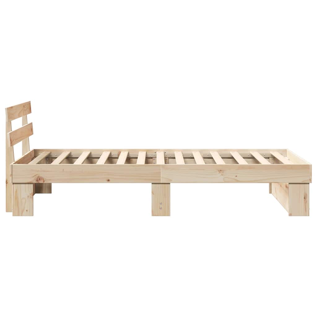 Brown Bed Frame with Headboard 75 X 190 Cm Solid Pine Wood
