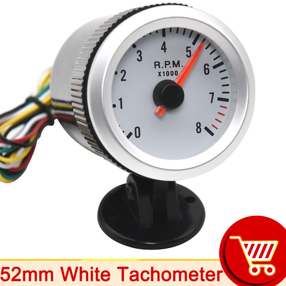 

AD 52mm Tachometer tacometro 12V Car LED Tacho Gauge Tachometer 0-8000 RPM Meter White Black for 1-8 Cylinder Gasoline Engine