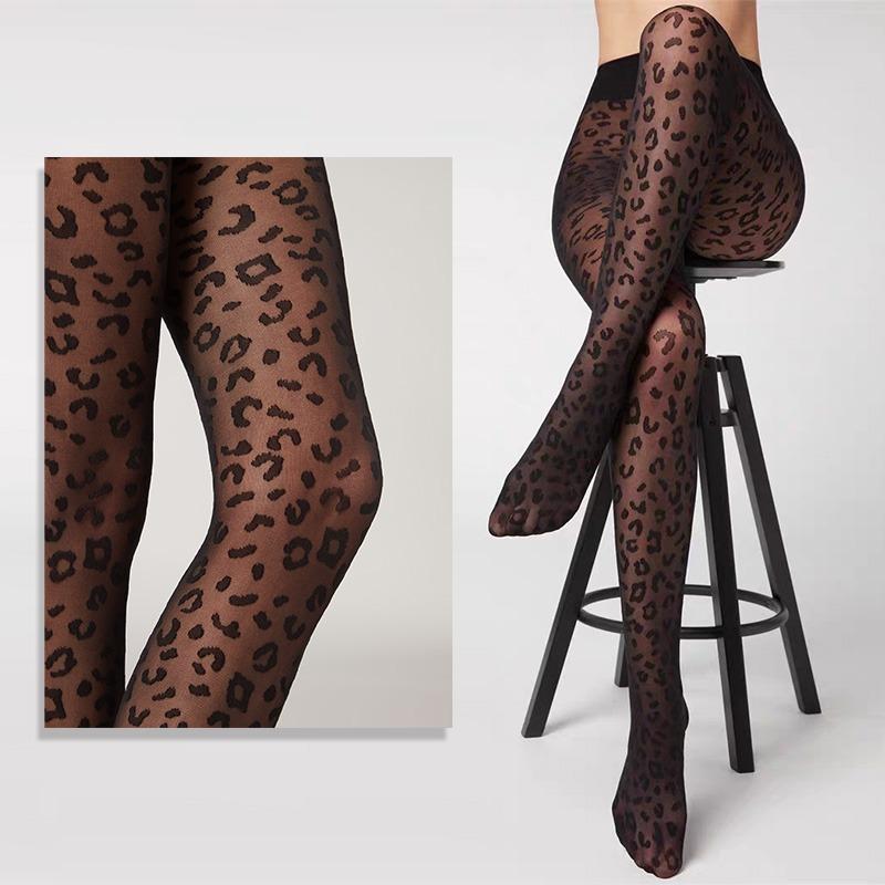 Leopard Print Sexy Pantyhose Women's Retro Print Pantyhose Black Super Stretch Thin Bottoming Tights Y2k Slim Stockings