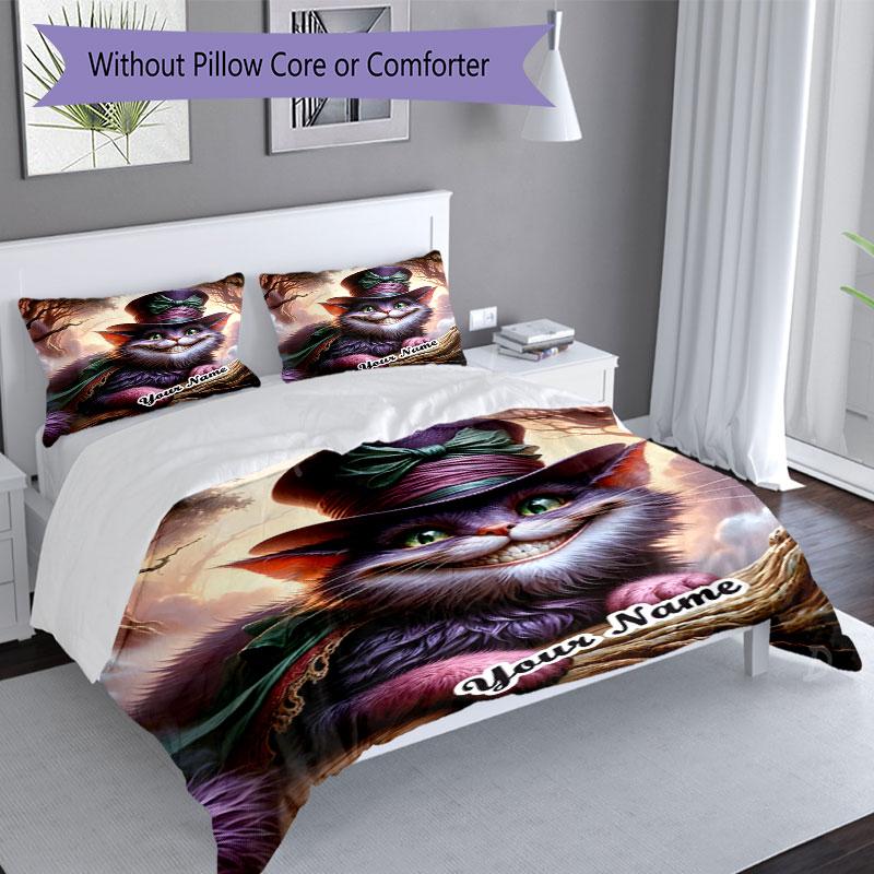 3PC Custom Name Fantasy Cat Adventure Bedding Set Printed Bedding Set Duvet Cover Closure Includes 1 Duvet Cover & 251 Pillowcases for Bedroom