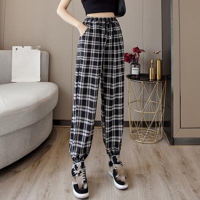Women's Spring and Autumn Long Plaid Pants Loose Large Size Casual Pants Sweatpants