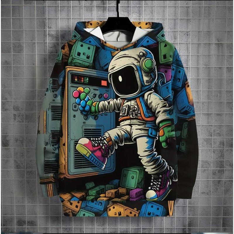 

Новая мужская одежда с принтом астронавта, осенне-зимняя полосатая шапка, толстовка, повседневная толстовка с капюшоном больших размеров 2024 года, модные топы с длинными рукавами 3XL