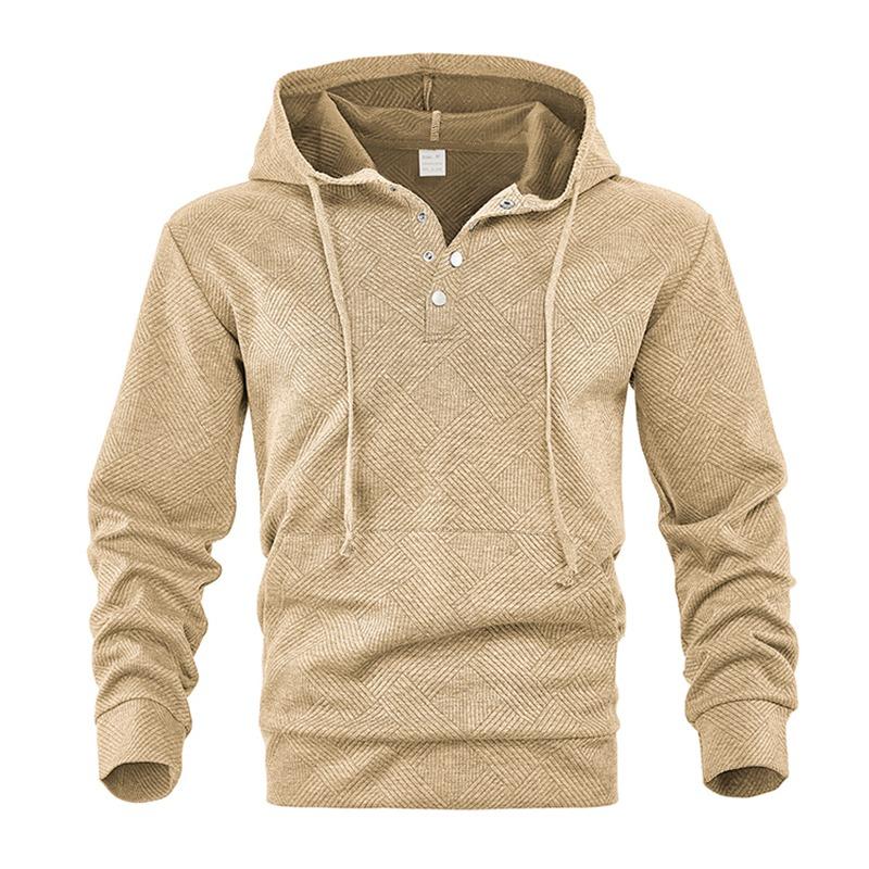 Autumn and Winter Men's T-shirt Casual Long-sleeved Solid Color Hooded Button Fashion Casual Bottoming Shirt Sweatshirt Top
