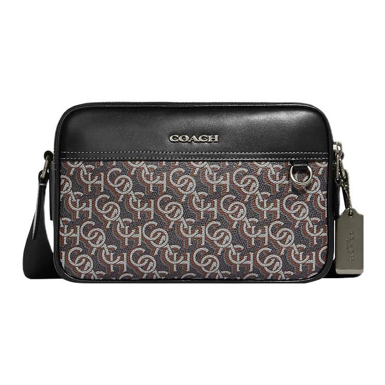 New COACH Graham PVC Cow Leather Patchwork Camera Bag Shoulder Bag Crossbody Bag Medium Size Unisex Gray & Black CF484-QBBK