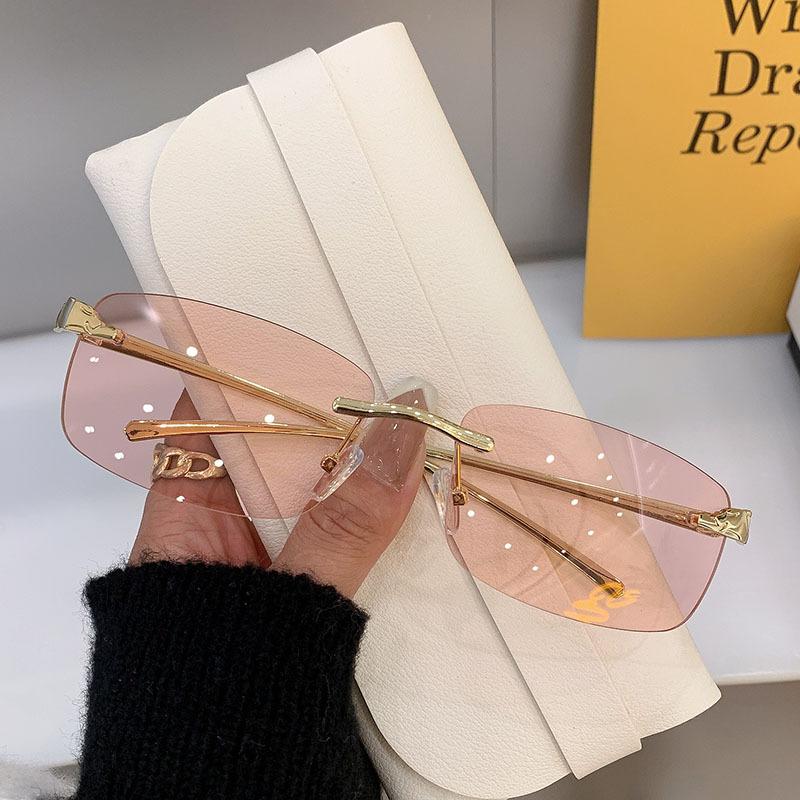 Vintage Sunglasses Rimless Cut Edge Sunglasses Fashion Designer Shades Luxury Golden Leopard Frame Sunglasses UV400