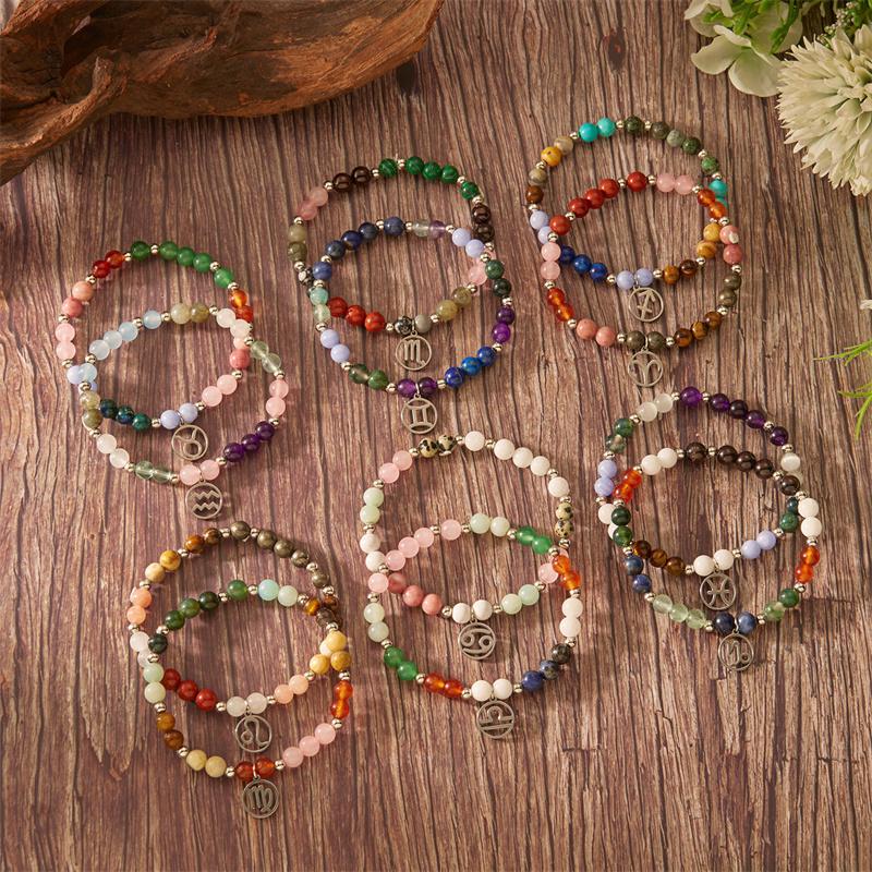 12 Constellation Glass Stone Beaded Bracelets for Women Unisex Charm Cardboard Star Zodiac Sign Bracelet Birthday Jewelry Gifts