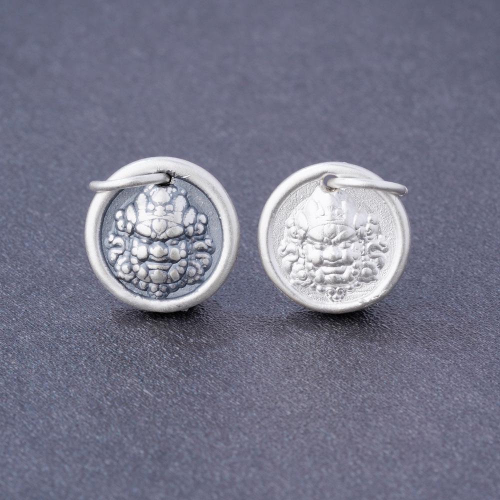 S999 Sterling Silver Retro Yellow Wealth God Pendant Charm - Handmade DIY Spacer Beads Accessory. Thai Silver