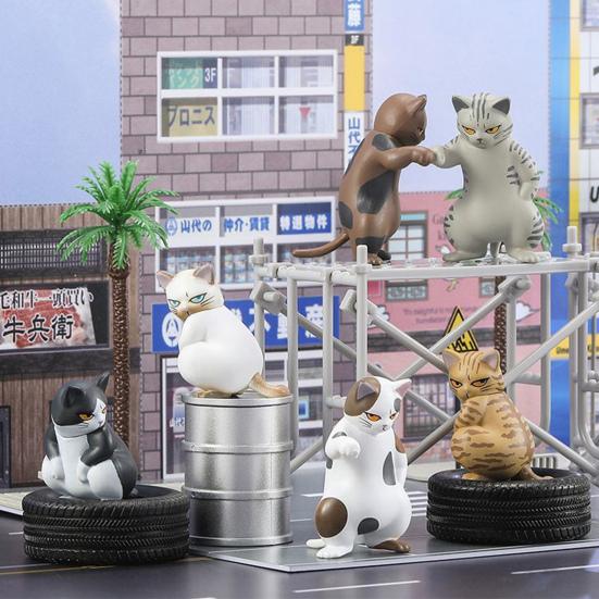 6Pcs Threatening Cat Figurine PVC Cartoon Social Kitten Statue Animal Sculpture Home Office Desktop Bookshelf Decoration Ornament
