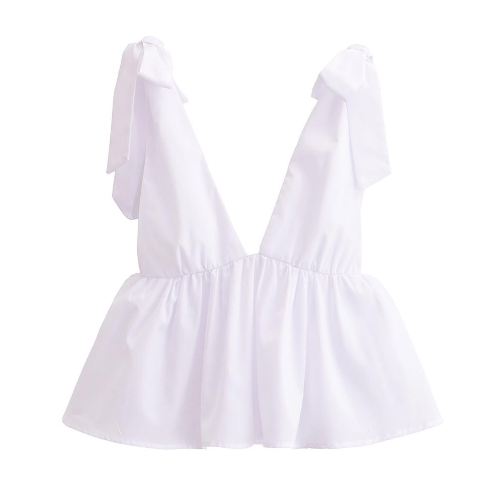 

Spring/Summer 2025 Women s Solid Color Tie Bow Poplin Top XS білий