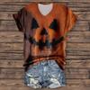 Women's Fashion Casual Three-quarter Sleeve Halloween Letters,  Face Print Top