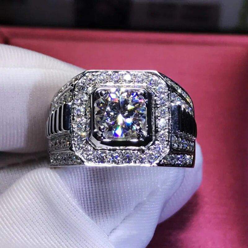 Fashion Gold Color 2.0 Carat White Crystal CZ Ring For Women Men Hip Hop Full Crystal Engagement Ring Wedding Band Party Jewelry