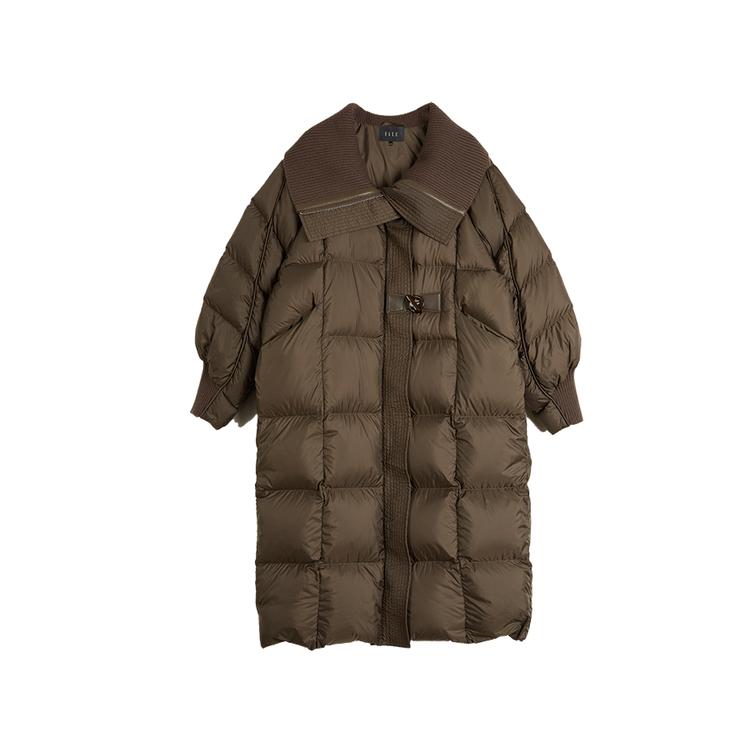 ELLE French Vintage Melange Basic High-End Spliced Fashion Design Casual Loose Versatile Long Sleeve 90 Goose Down Puffer Jacket EY49376
