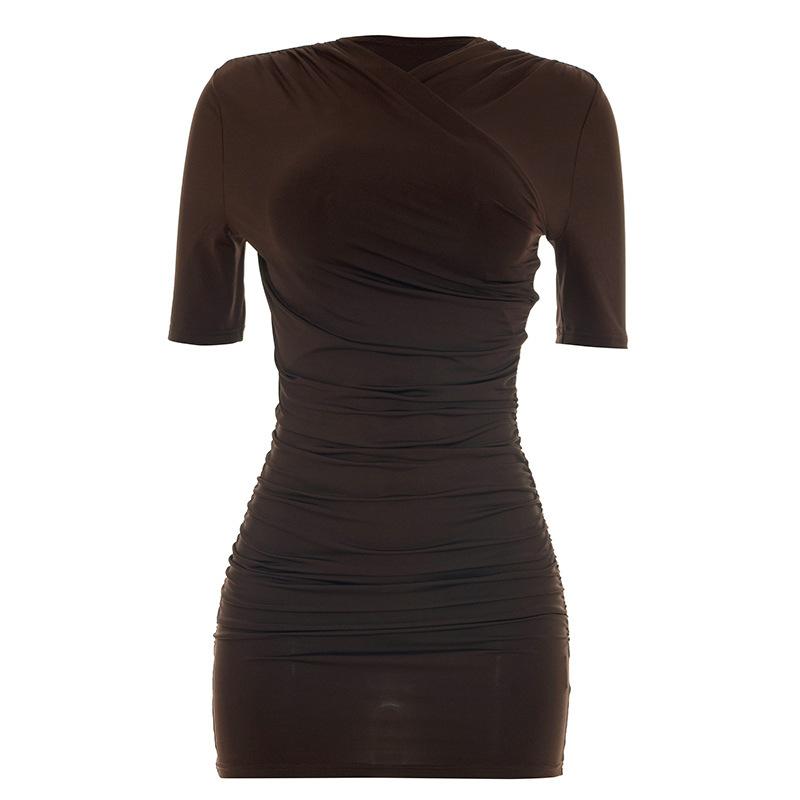 Women Ruched Bodycon Dress Wrap Crossover Neck Short Sleeve Mini Dress Sexy Slim Fit Pencil Dress Solid Color Party Clubwear Night Out Dress
