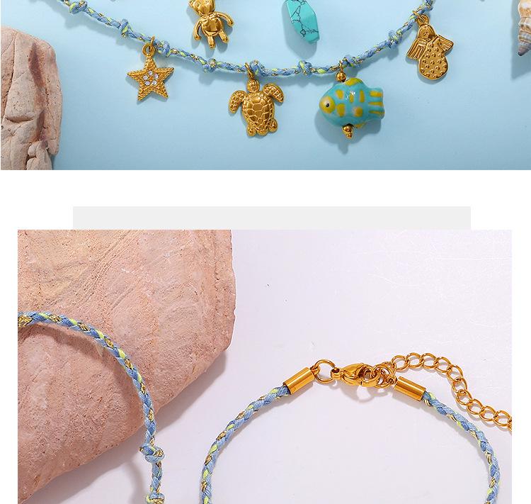 DIY Strandstil Buntes Seil Halsketten- & Armband-Set mit Meeres-Serie Edelstahl-Anhänger
