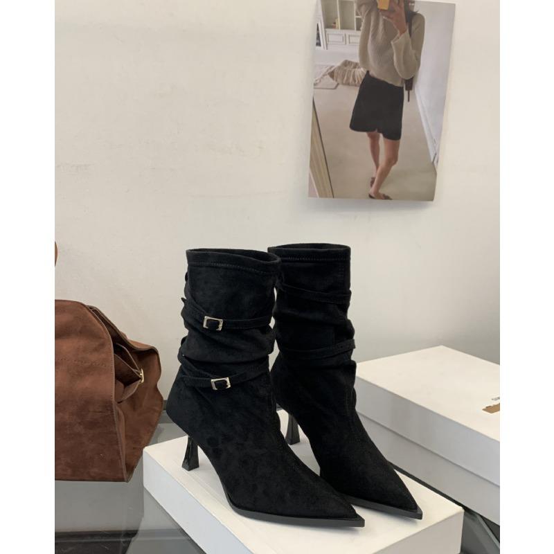 

Slim pointed suede women s fashion not tired feet thick bottom heightening soft elastic comfortable shock absorption non-slip casual sports boots 35 чорний