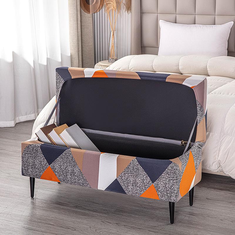 Printed Storage Ottoman Cover Stretch Rectangular Foldable Footstool Covers Long Piano Bench Stool Cover Sofa Footrest Slipcover