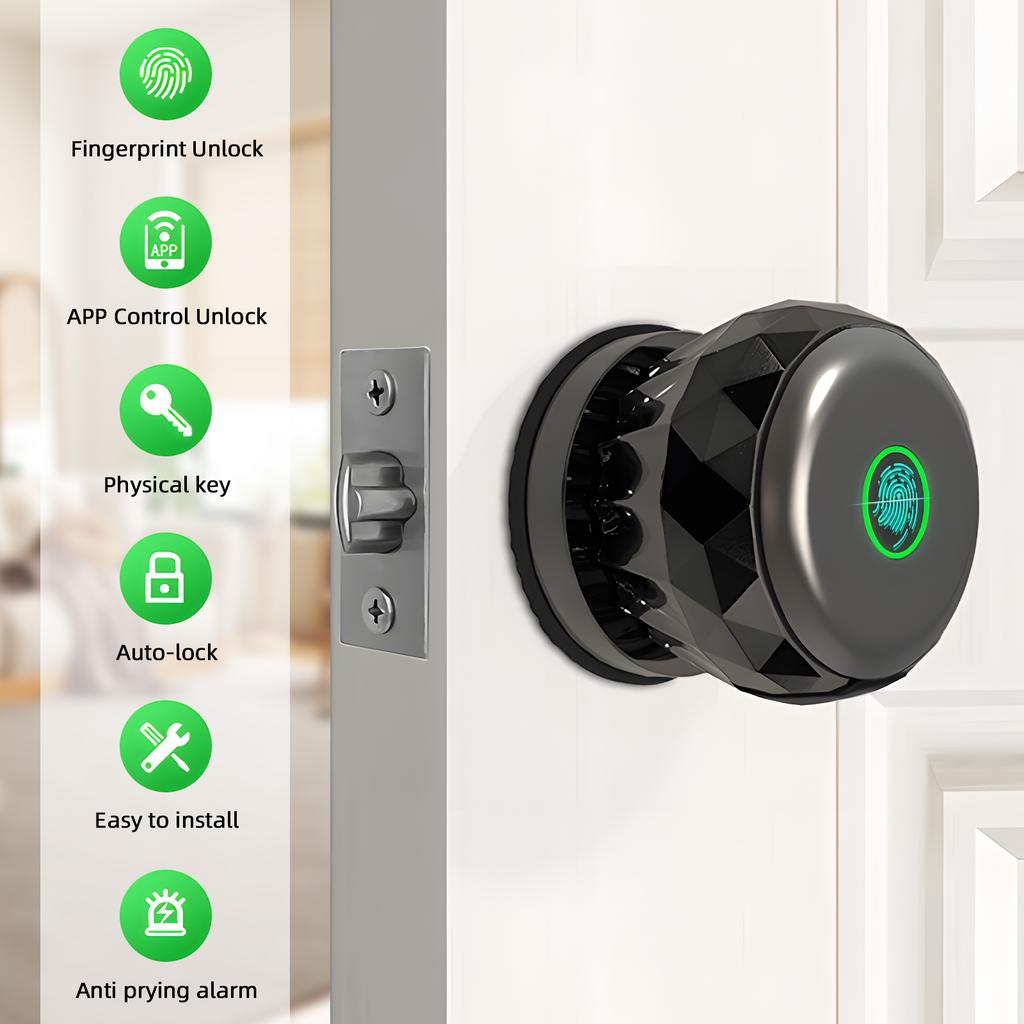 3 in 1 Smart Fingerprint Door Knob - Keyless Entry Smart with App Control + 2 Keys + Finger Print Aluminum Alloy Biometric Door Knob for Be