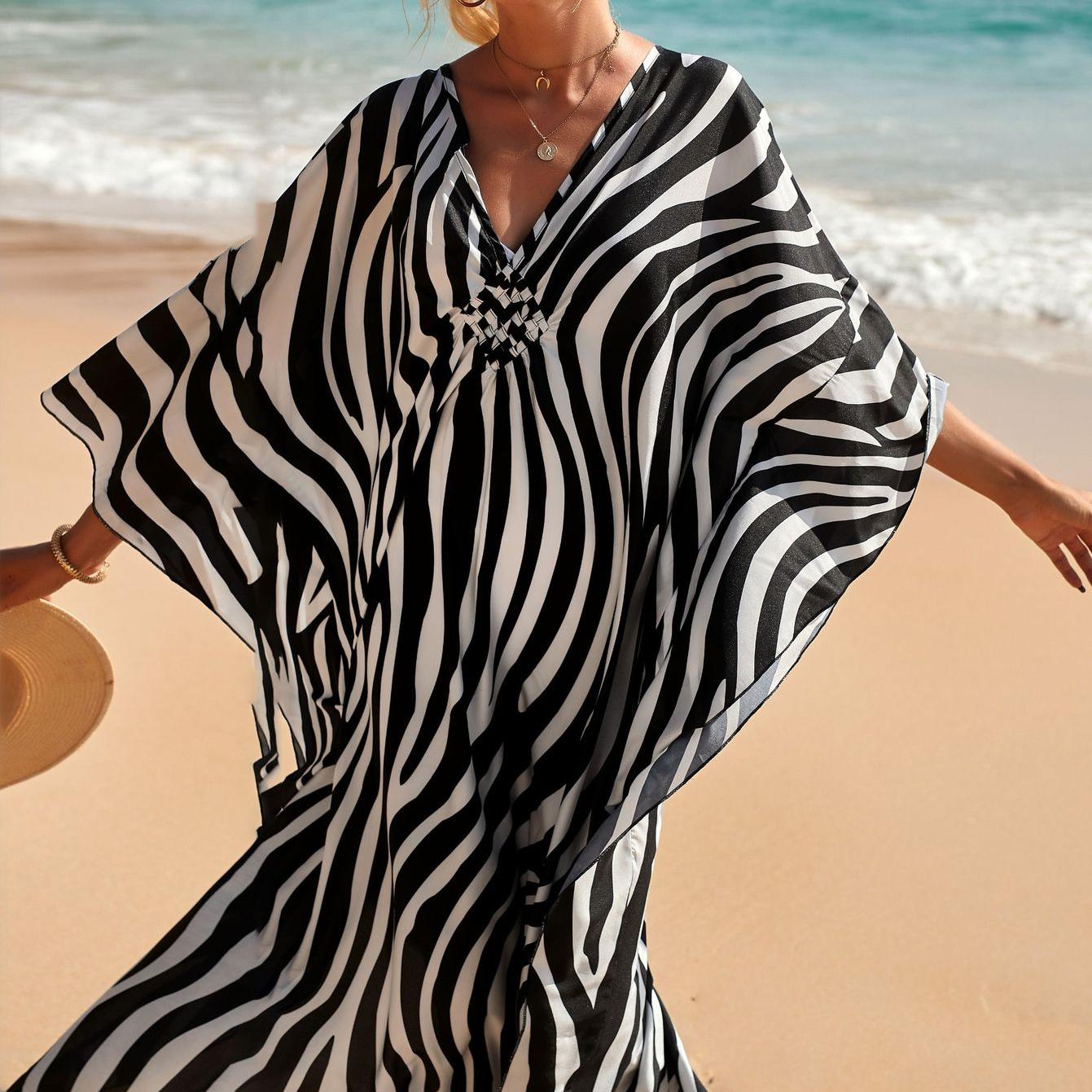 YYFS женская мода отпуск лето весна принт зебры с длинным рукавом и v-образным вырезом — фото 11