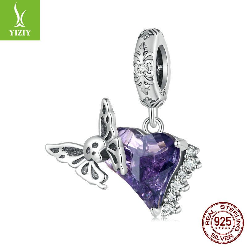 

Dark Skull Butterfly Diy Pendant Accessories, Halloween Ice Flower Glass S925 Silver Beads