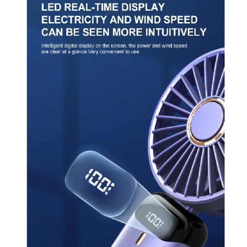Tragbarer USB-Handventilator mit digitaler Akkuanzeige, 5-stufiger faltbarer Mini-Schreibtischventilator für Reisen, Büro, Außenbereich, Kühlung, geräuscharme Nutzung