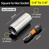 Socket Adapter Head 1/4 Inch Square Drive To 1/4 Hex Socket Adapter Converter Adapter Wrench Quick Change Hand Tool Accessorie