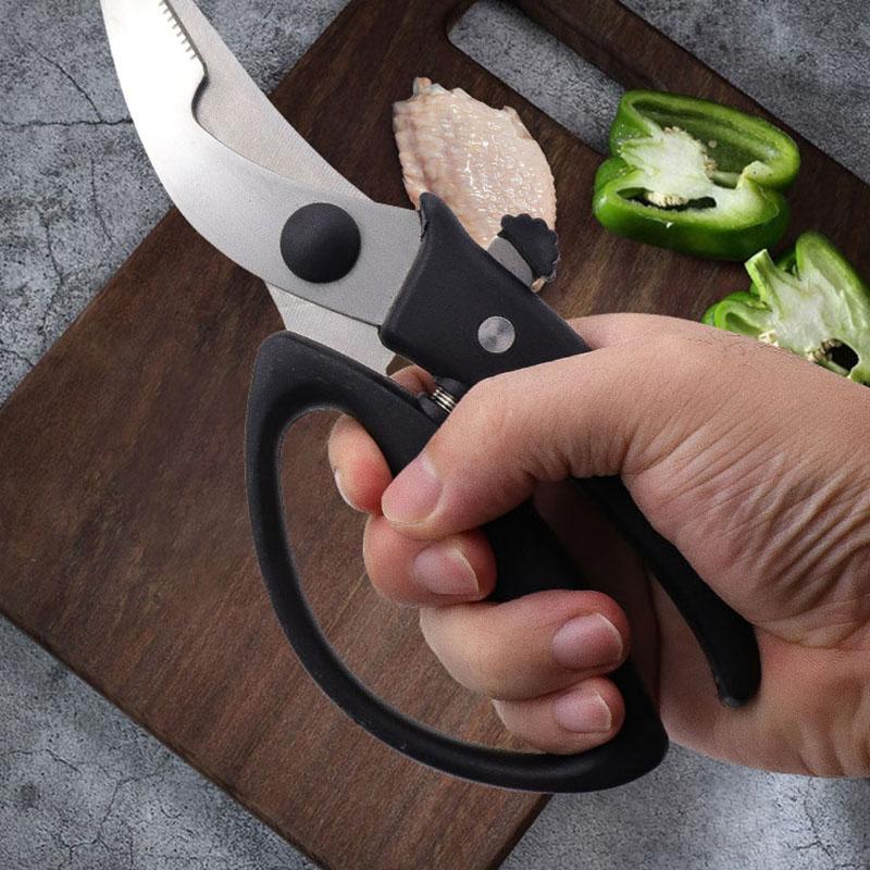 PP Handle Seafood Chicken Bone Cutting Tools Household Stainless Steel Blade Kitchen Scissors with Effort Saving Spring