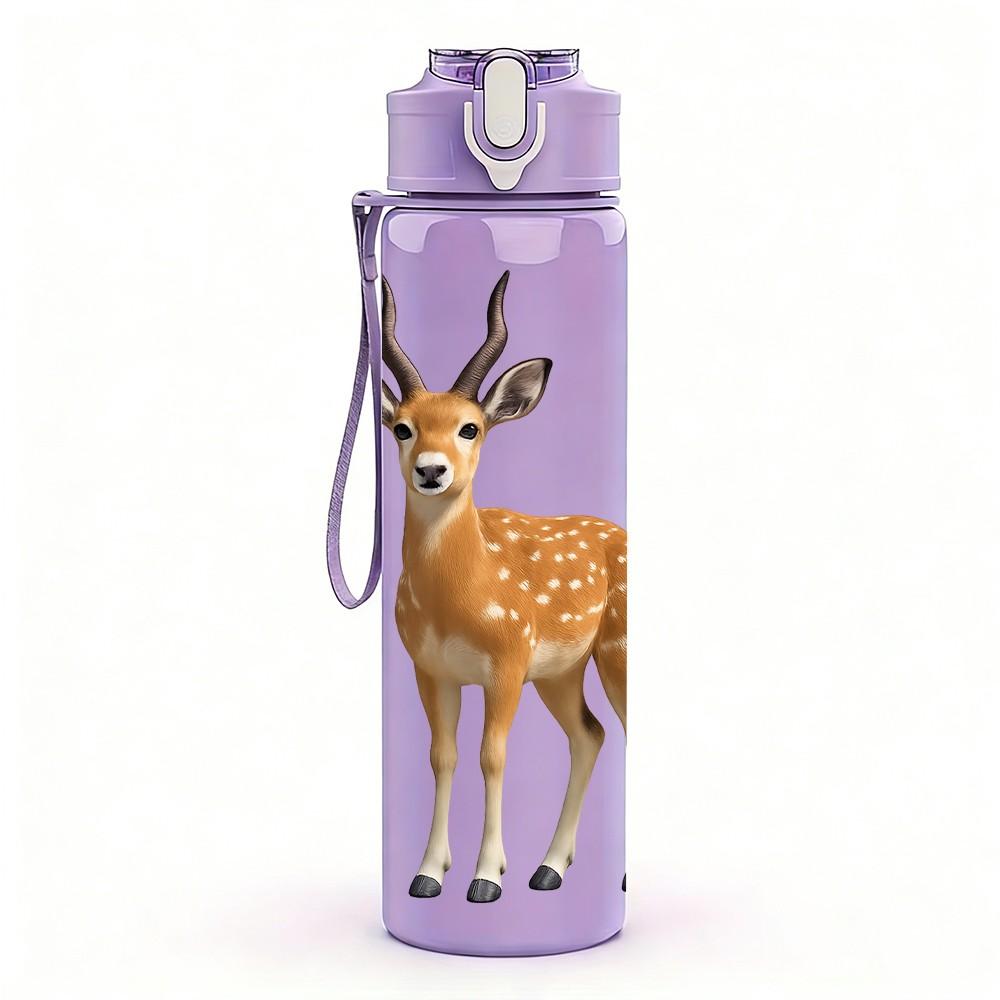 1PC Forest Deer Animal 750ml Color Plastic Sports Water Bottle Leakproof Flip Straw Lid Suitable for Sports Office Home Use