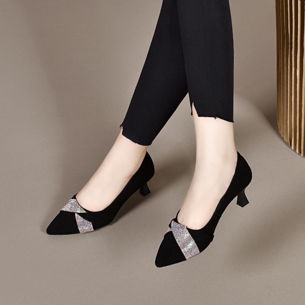 Pointed high heels women's autumn new simple temperament rhinestone banquet shoes two high shallow mouth fashion shoes