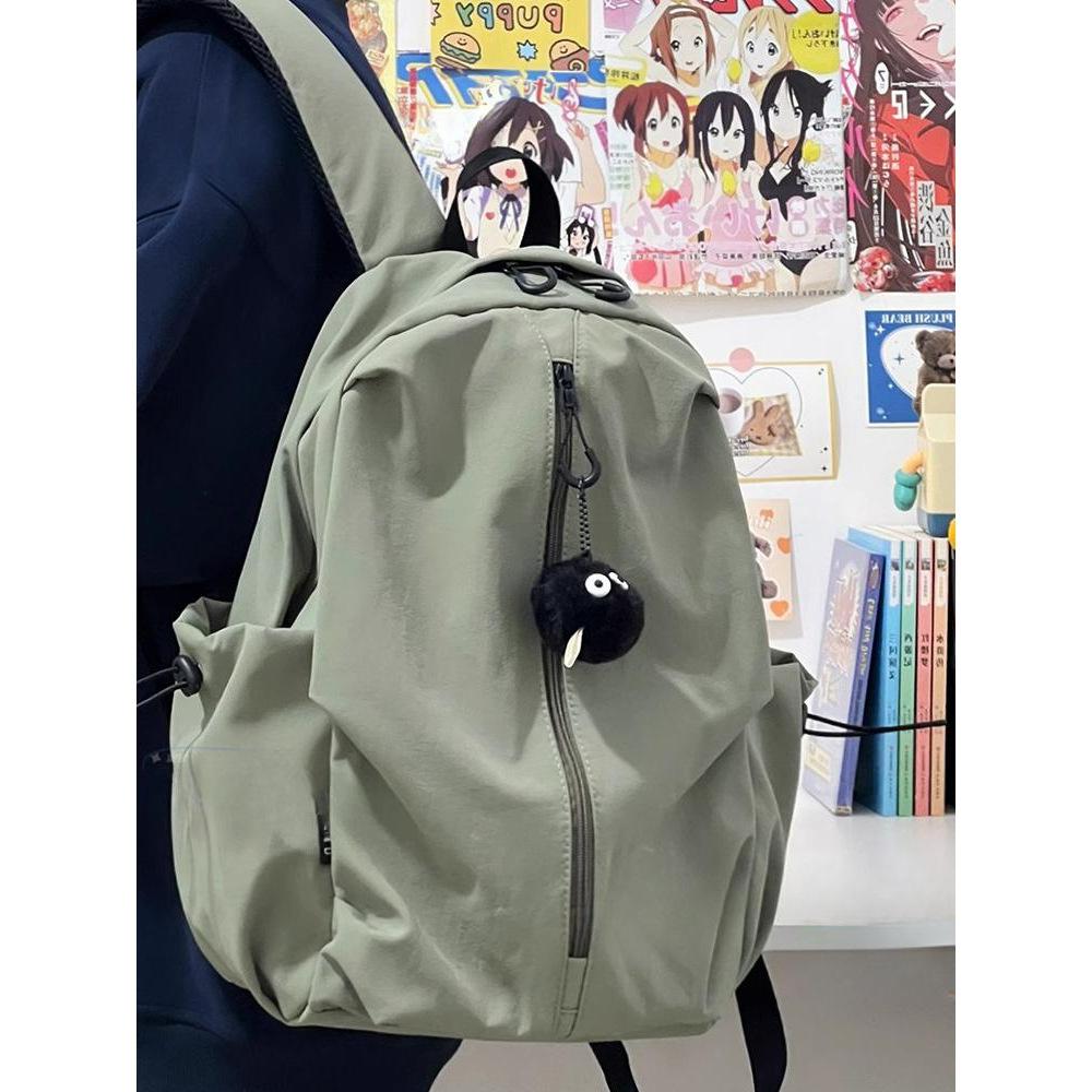 Korean simple solid color zipper computer backpack university high school schoolbag campus commuting