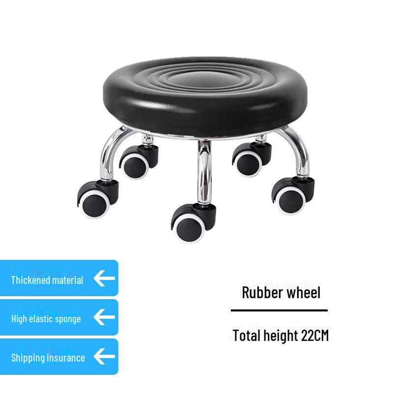 Silent Mobile Beauty Stool with Universal Wheels - Multifunctional, Low-Profile, Round Design for Home or Studio Use.