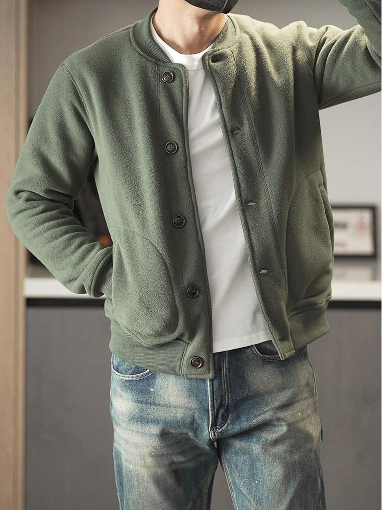 AmeKaji Herren Dicke Fleece Baseballkragen Jacke für Herbst/Winter