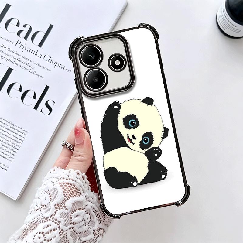 Cute Cartoon Panda Plating Phone Case For Xiaomi Redmi Note 14 15 Pro Plus 13 12 11 11S 11T 10 9S 9 5G Anti-Fall Airabag Cover