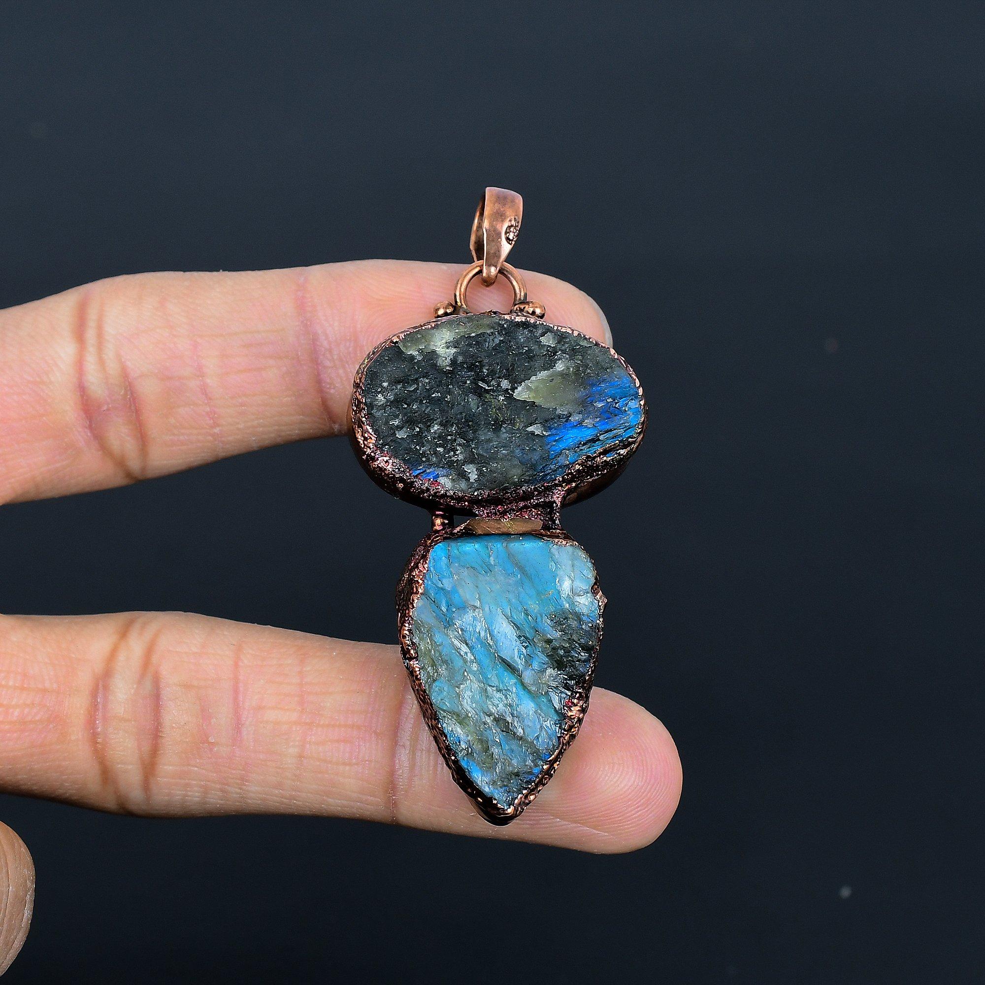 

Labradorite Pendant, Handmade Gemstone Copper Electroformed Pendant Antique Jewelry, For Gift Silver Jewelry 2.55 Inches