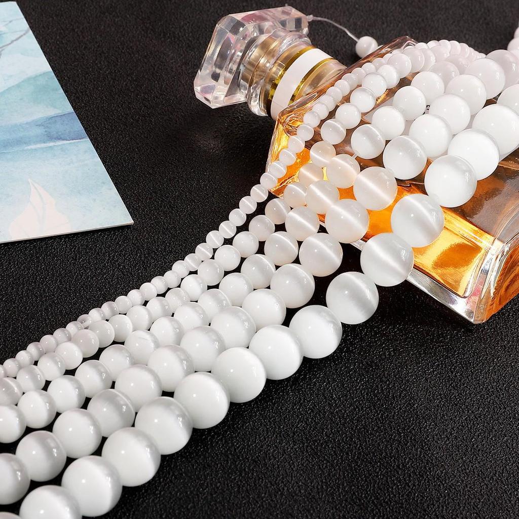 Weiße Katzenaugenstein lose Perlen (4-12MM) für DIY Armband, Halskette, Haarnadel, Ohrringe