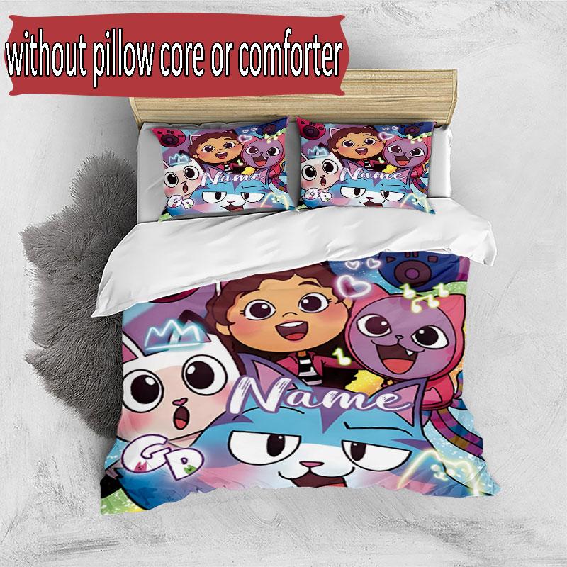 3pcs Duvet Cover Set (1*Duvet Cover + 2*Pillowcase, Without Core), Custom Name Gabby's Dollhouse Pattern Bedding Set, Home Bedroom Decor Gift