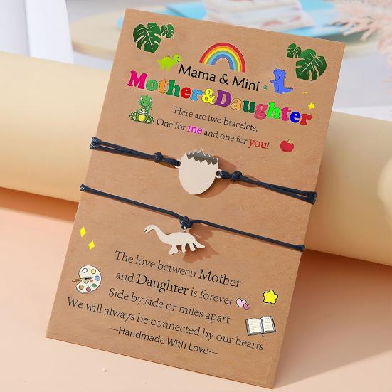 Mother Day Bracelet Dinosaur Element Handmade Heart Pendants Adjustable Size Women Wristband Meaningful