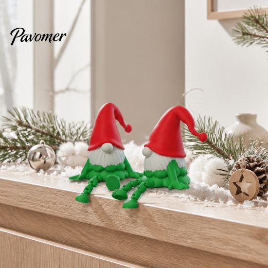 Small Shelf Figurines 3D Printed Gnome Figurine with Movable Joints, Flexible Handmade Style Decorations Statue Santa Hat for Shelf, Office