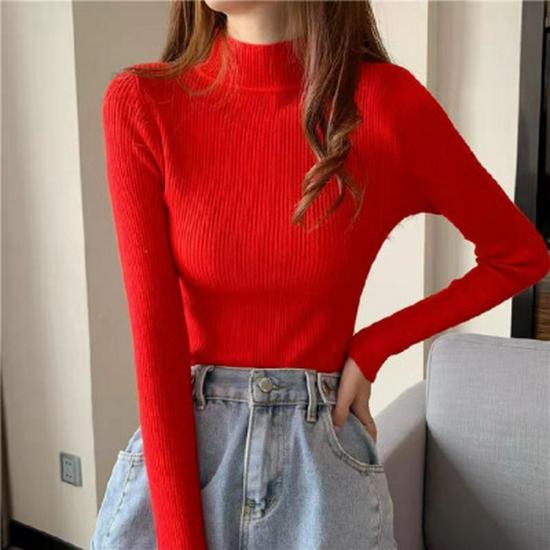 Women's 2022 Solid Color Semi-High Neck Long Sleeve Knitted Sweater