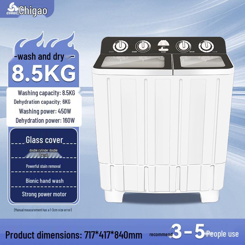 Dual Tub Semi-Automatic Washing Machine, 10kg Large Capacity for Dorms & Rentals
