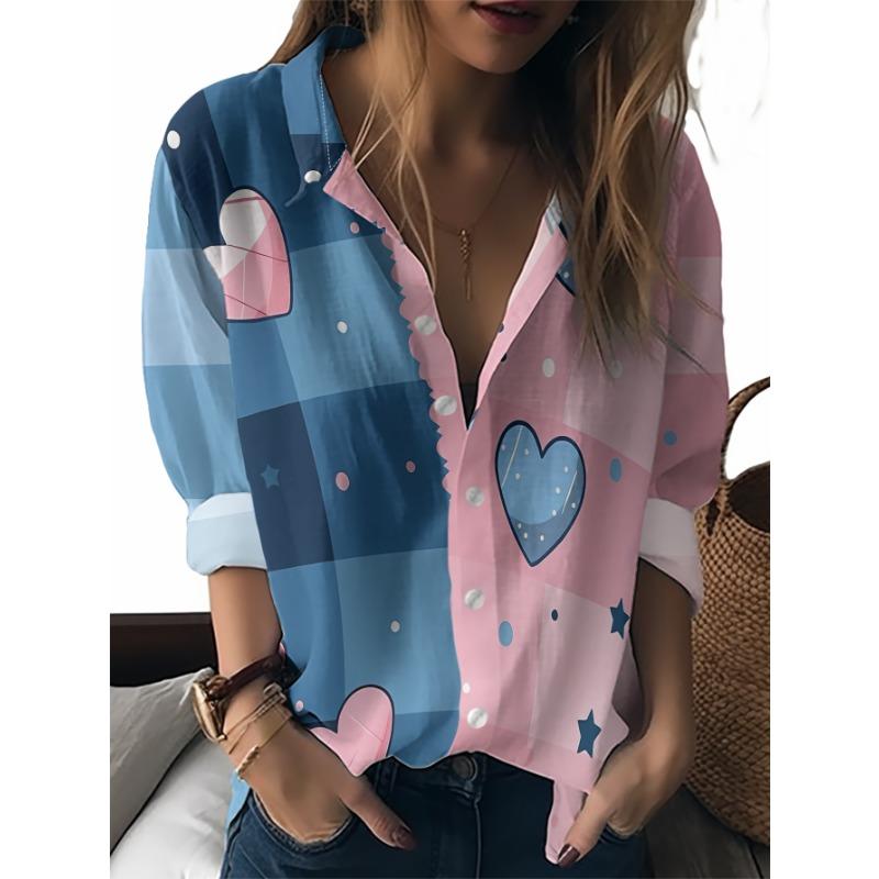 Women's Long-sleeved Shirt Fashionable Love Plaid Print for Daily Commuting