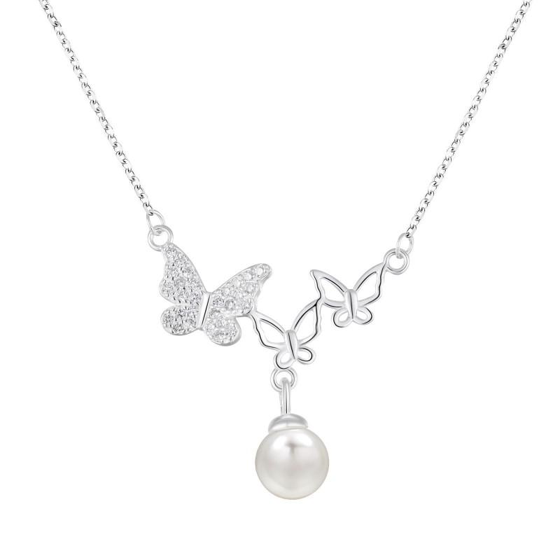 Butterfly Pearl Necklace Women Sterling Clavicle Chain Elegant Minimalist Jewelry