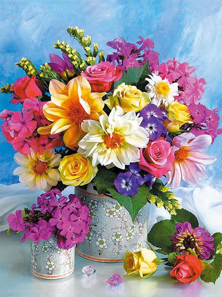 OWN4B Cross Stitch Embroidery Kit Pattern 11ct Flowers in a Easy Embroidery Set for 36x46cm Cross Stitch Print, Vase, Beginners,