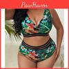 Size Pieces Swimsuits Plus 2 Set Women High Waist Push Up Bikini Sets Flower Print Summer Large Bathing Suits