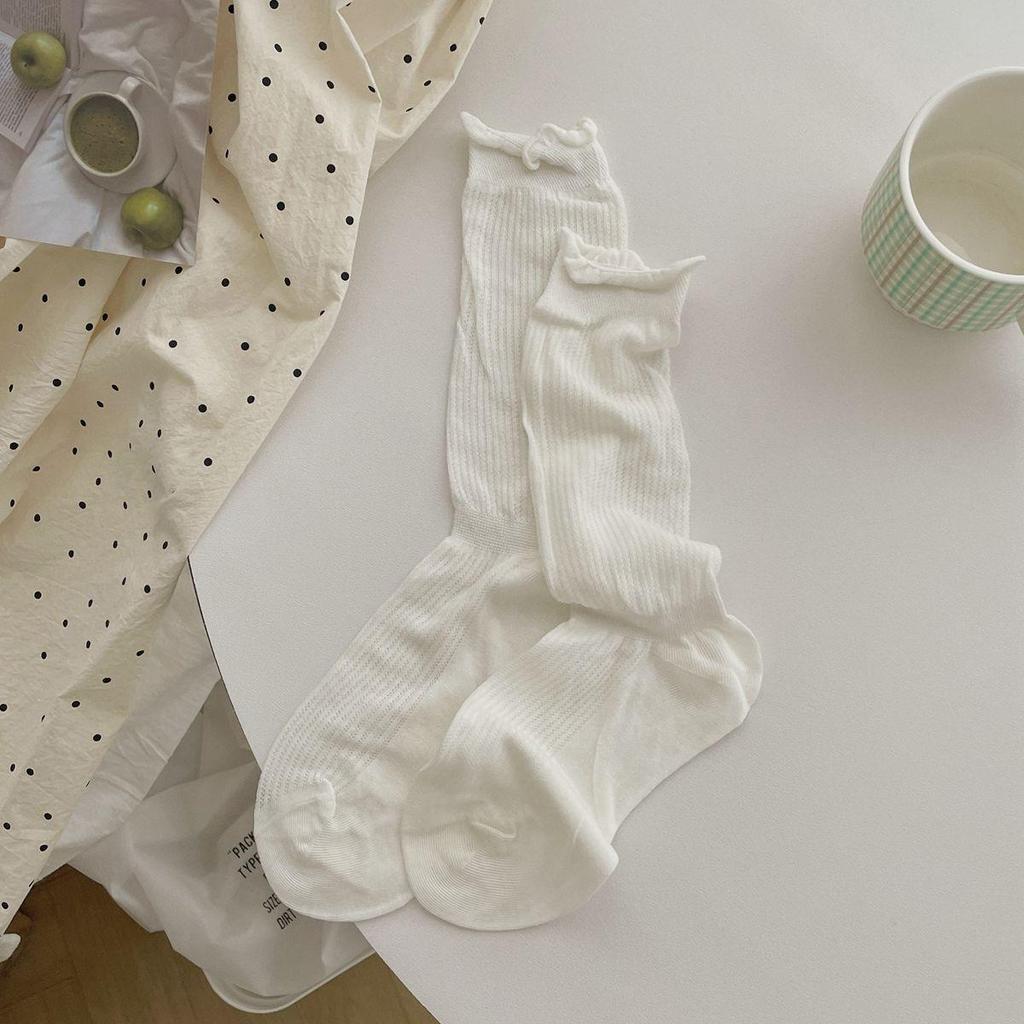 Japanese Ballet Style Women's Mid-Calf and Over-the-Knee Mesh Socks – Spring and Summer Breathable Sweet Scrunch Design.